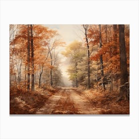 A Painting Of Country Road Through Woods In Autumn 58 Canvas Print
