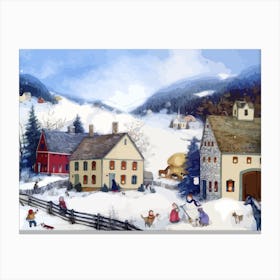 Winter Village Snow Christmas Village Season Landscape Country Canvas Print