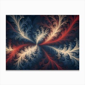 An Abstract Design With Swirling, Red And White Tendrils On A Dark Blue Background Canvas Print