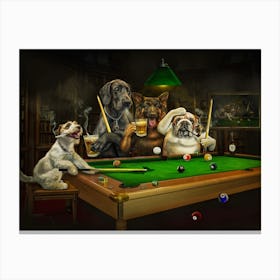 Funny Dogs Playing Billiard Canvas Print