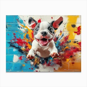 Vivid 3d Art Design Showcasing A Lively And Cute Dog Bursting Through A Colorful, Graffiti 1 Canvas Print