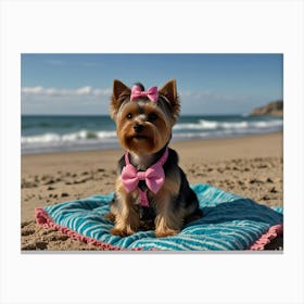 Yorkie On The Beach Canvas Print