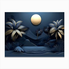 Night Scene With Palm Trees Canvas Print