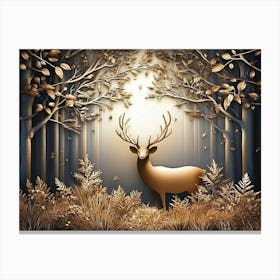 3d Modern Stereo Stag Deer Animal with Forest 2 Canvas Print