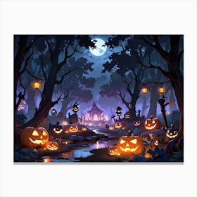 Halloween Pumpkins In The Woods Canvas Print