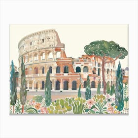 Rome Colosseum Landscape Watercolour Canvas Print