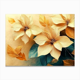 Golden Floral Background, Abstract Vintage Flower Design, Gold Nature 2 Canvas Print