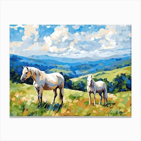 Horses Painting In Blue Ridge Mountains Virginia, Usa, Landscape 3 Canvas Print