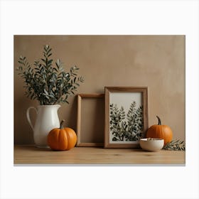 Pumpkins On A Table Canvas Print