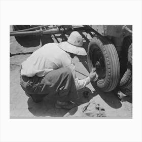 Day Laborer Putting In Cotter Pin In Front Of Tractor, Farm Near Ralls, Texas By Russell Lee Canvas Print
