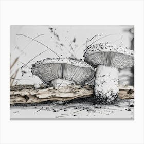 Two Mushrooms On A Log Canvas Print