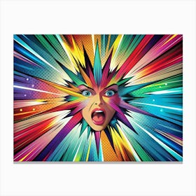 Woman S Face With Comic Book Explosion Canvas Print