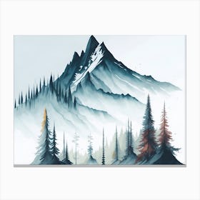 Mountain And Forest In Minimalist Watercolor Horizontal Composition 443 Canvas Print