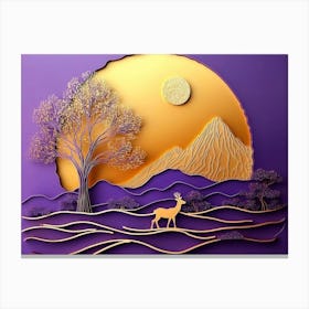 Sunset With Deer Canvas Print