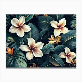 Tropical Seamless Pattern With Exotic Flowers And Leaves 6 Canvas Print