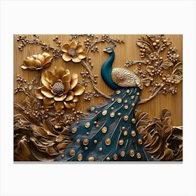 Golden 3d Peacock Canvas Print