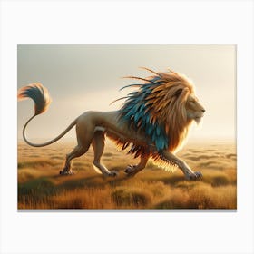 Running Lion-Bird Fantasy Canvas Print