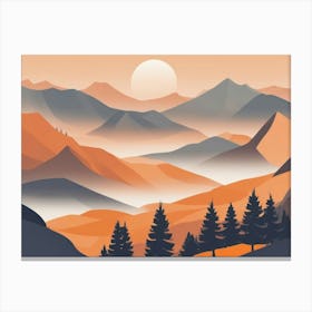 Misty mountains horizontal background in orange tone 35 Canvas Print