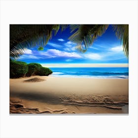 Beach With Palm Trees 7 Canvas Print