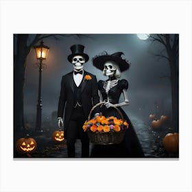 A Spooky Halloween Couple In Matching Costumes, Ready For A Night Of Trick Or Treating Canvas Print