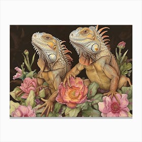 Floral Animal Illustration Iguana 2 Canvas Print