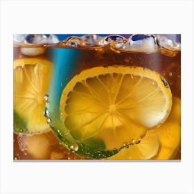 A Close Up Shot Of A Glass Of Iced Tea With Lemon Slices And Ice Cubes Canvas Print