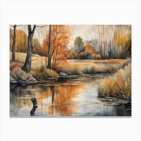 Autumn Pond Landscape Painting (71) Canvas Print