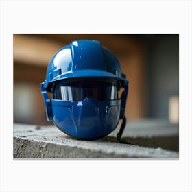 Blue Helmet On Concrete Canvas Print