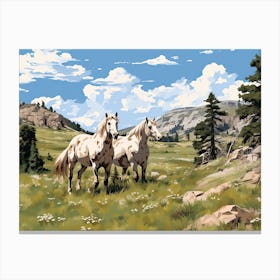 Horses Painting In Rocky Mountains Colorado, Usa, Landscape 2 Canvas Print