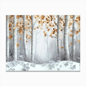 3d Trees in Winter Snow with Branches and Flowers Canvas Print