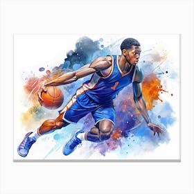 Basketball Player In Motion With Watercolor Effect Canvas Print