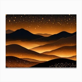 An Illustration Of A Mountain Range Silhouetted Against A Dark Night Sky, With A Sparkling, Golden Light Emanating From The Peaks Canvas Print