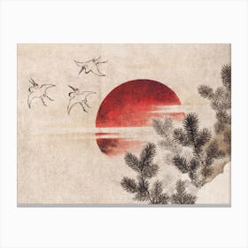 Birds And Sunset, Katsushika Hokusai Canvas Print