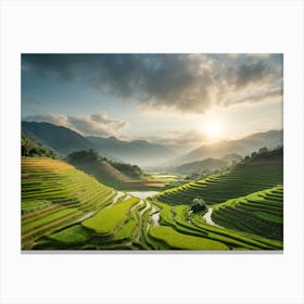 Sunrise over the Green Valley Canvas Print