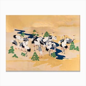 Japanese Cranes And Pines Vintage Painting, Yamamoto Sodō Canvas Print