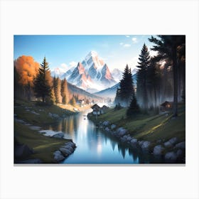 Mountain river in the Alps Forest #2 - Oil Painting Canvas Print