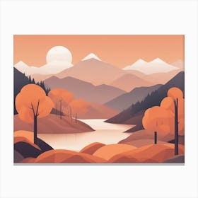 Misty mountains horizontal background in orange tone 22 Canvas Print