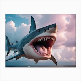 A Great White Shark With Its Mouth Open, Leaping Out Of The Water Canvas Print