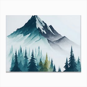 Mountain And Forest In Minimalist Watercolor Horizontal Composition 364 Canvas Print