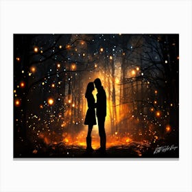 Two Lovers Silhouetted 2 - Love In The Forest Canvas Print