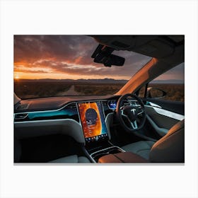 Sunset In The Tesla Model S Canvas Print