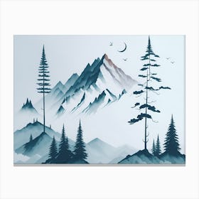 Mountain And Forest In Minimalist Watercolor Horizontal Composition 405 Canvas Print
