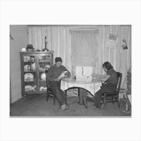 Children Of Farmer Reading In Dining Room, Note Construction Of The Walls, Williams County, North Dakota By Canvas Print