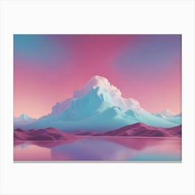 A Digital Painting Of A Mountain Landscape With A Pink Sky And A Blue Lake Canvas Print