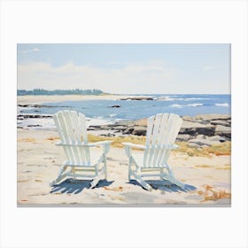 Adirondack Chairs On The Beach In Maine - expressionism Canvas Print