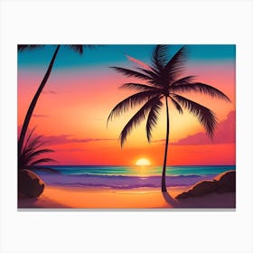 A Tranquil Beach At Sunset Horizontal Illustration 13 Canvas Print