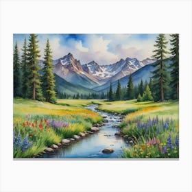 Tranquil Horizons Mountain Stream Canvas Print