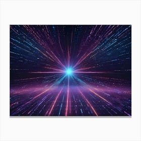 Abstract Image Of A Glowing, Star Like Object At The Center Of A Dark Space With Lines Of Light Shooting Out In A Radial Pattern Canvas Print