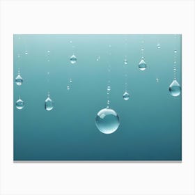 Water Droplets Hanging From Strings Against A Blue Green Background, Creating A Sense Of Serenity And Weightlessness Canvas Print