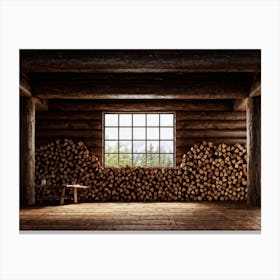 Stacked Firewood Logs Showcasing Rich Natural Wood Textures In A Cozy Cabin Setting Strong Emphas Canvas Print